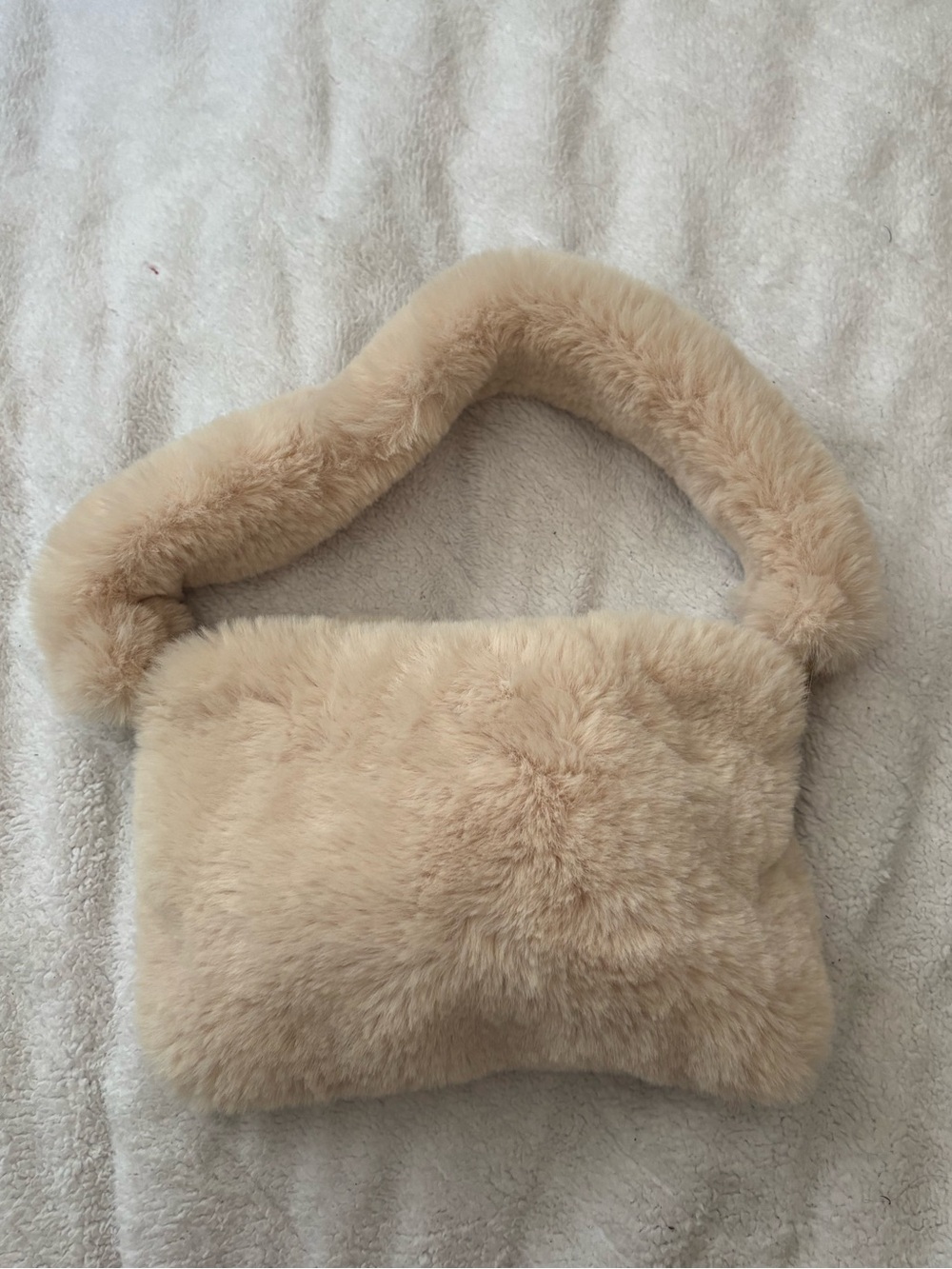 Beige Plush Faux Fur Shoulder Bag